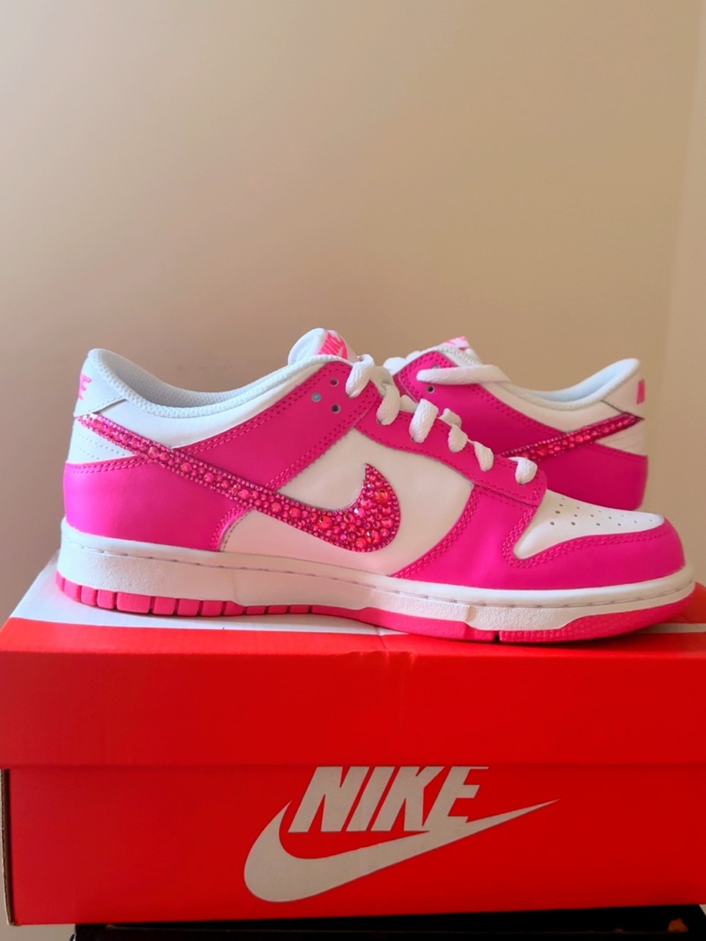 Nike Pink and White Low-Top Sneakers